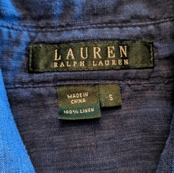 Ralph Lauren Dark Blue Chambray Linen Button Down - Picture 5 of 8